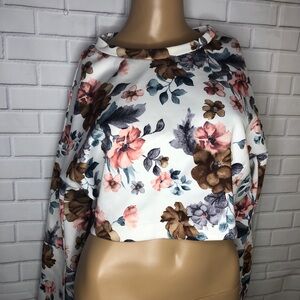 Nameless Women Black Long Sleeve Blouse  Floral Crop Top Size Small NWOT